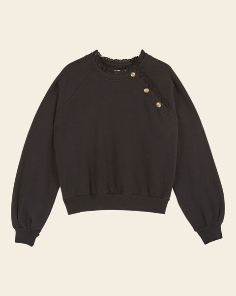 Sweat broderie anglaise coton bio noir