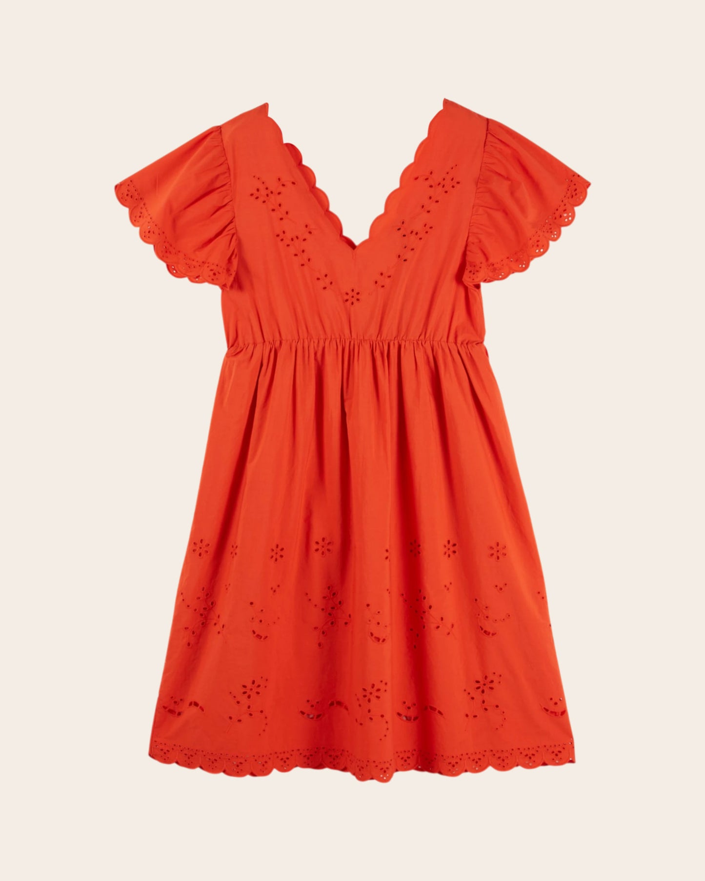 Robe - Festonnée broderie anglaise rouge