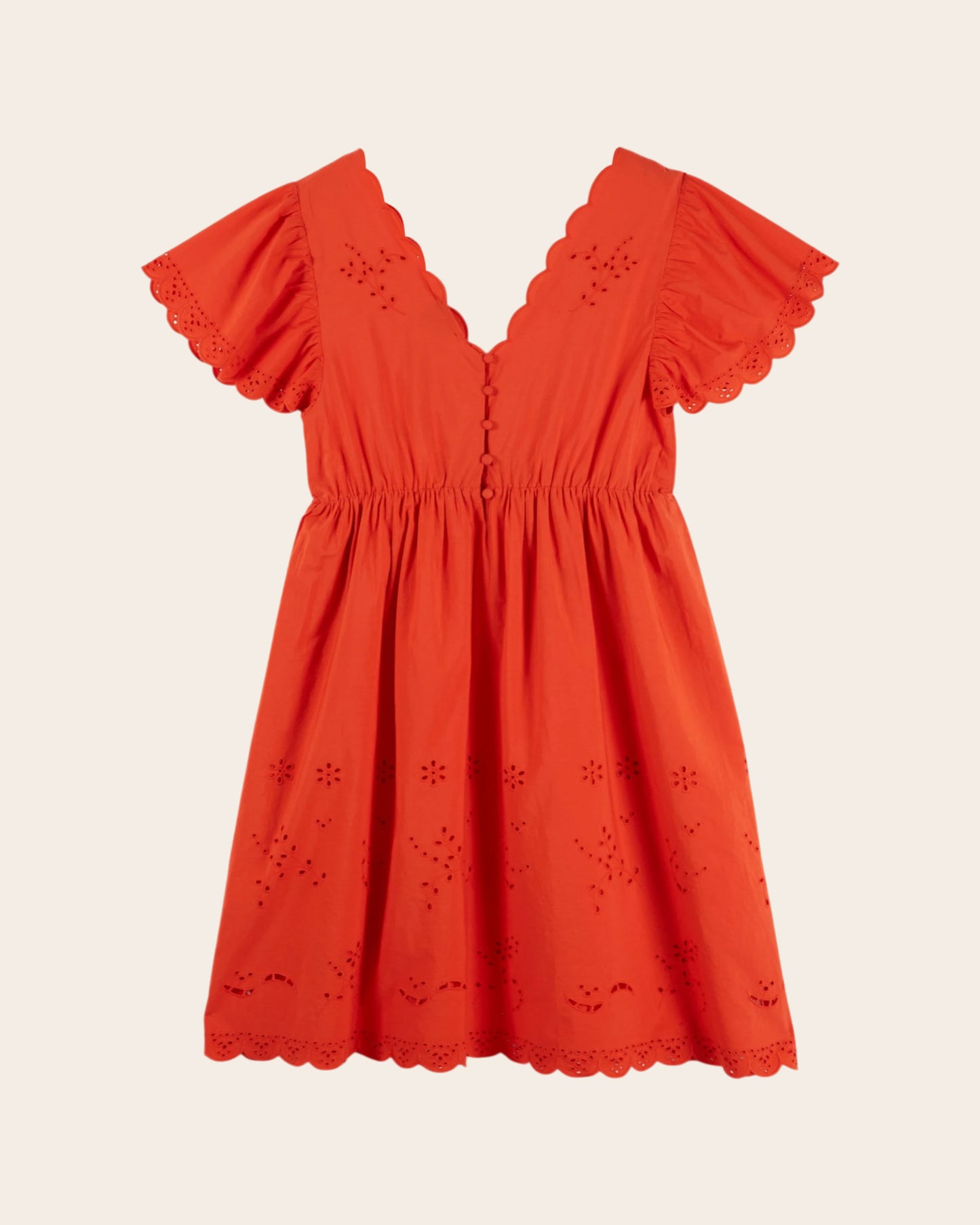 Robe - Festonnée broderie anglaise rouge