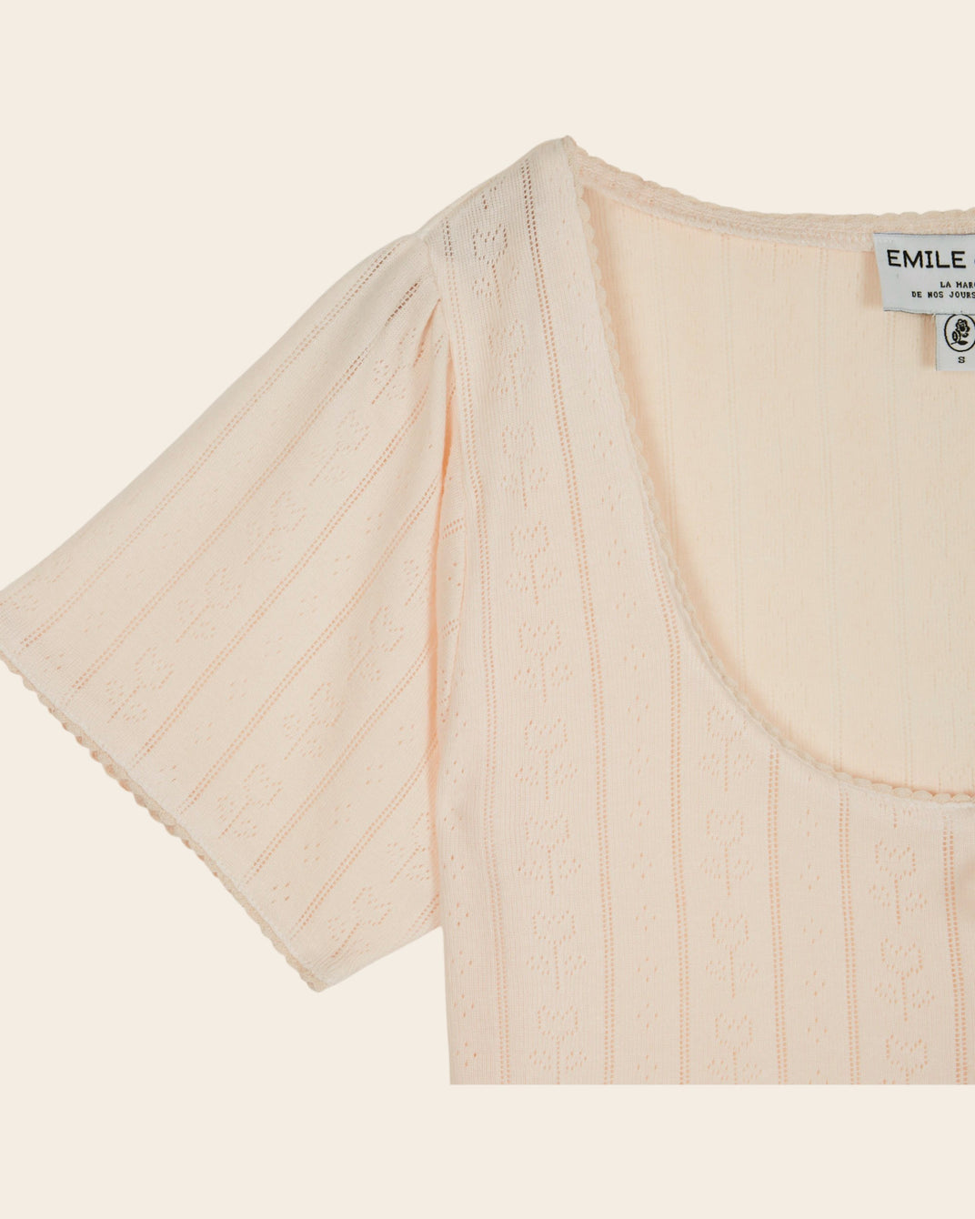 T-shirt - Pointelle modal crème rosé