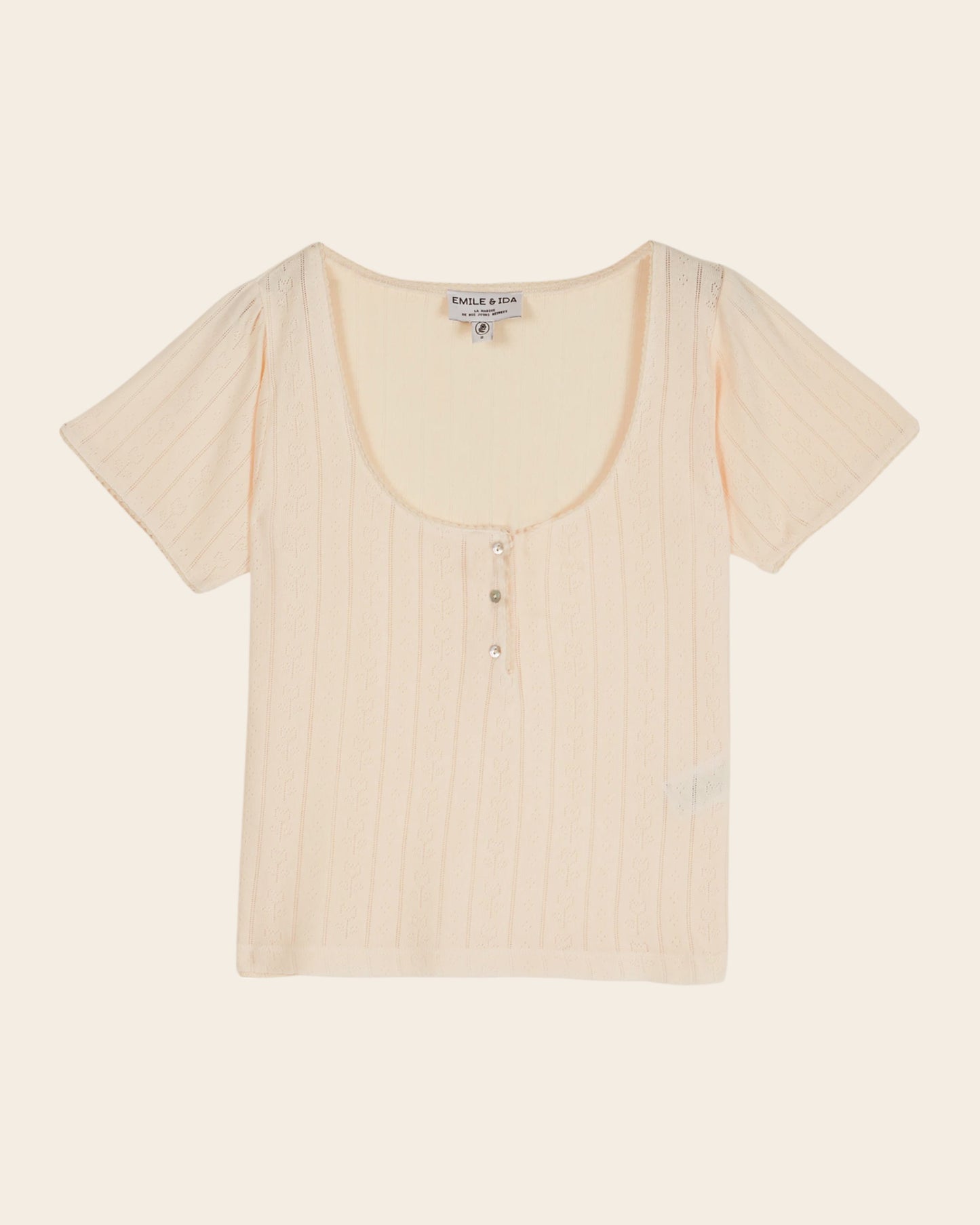 T-shirt - Pointelle modal crème rosé