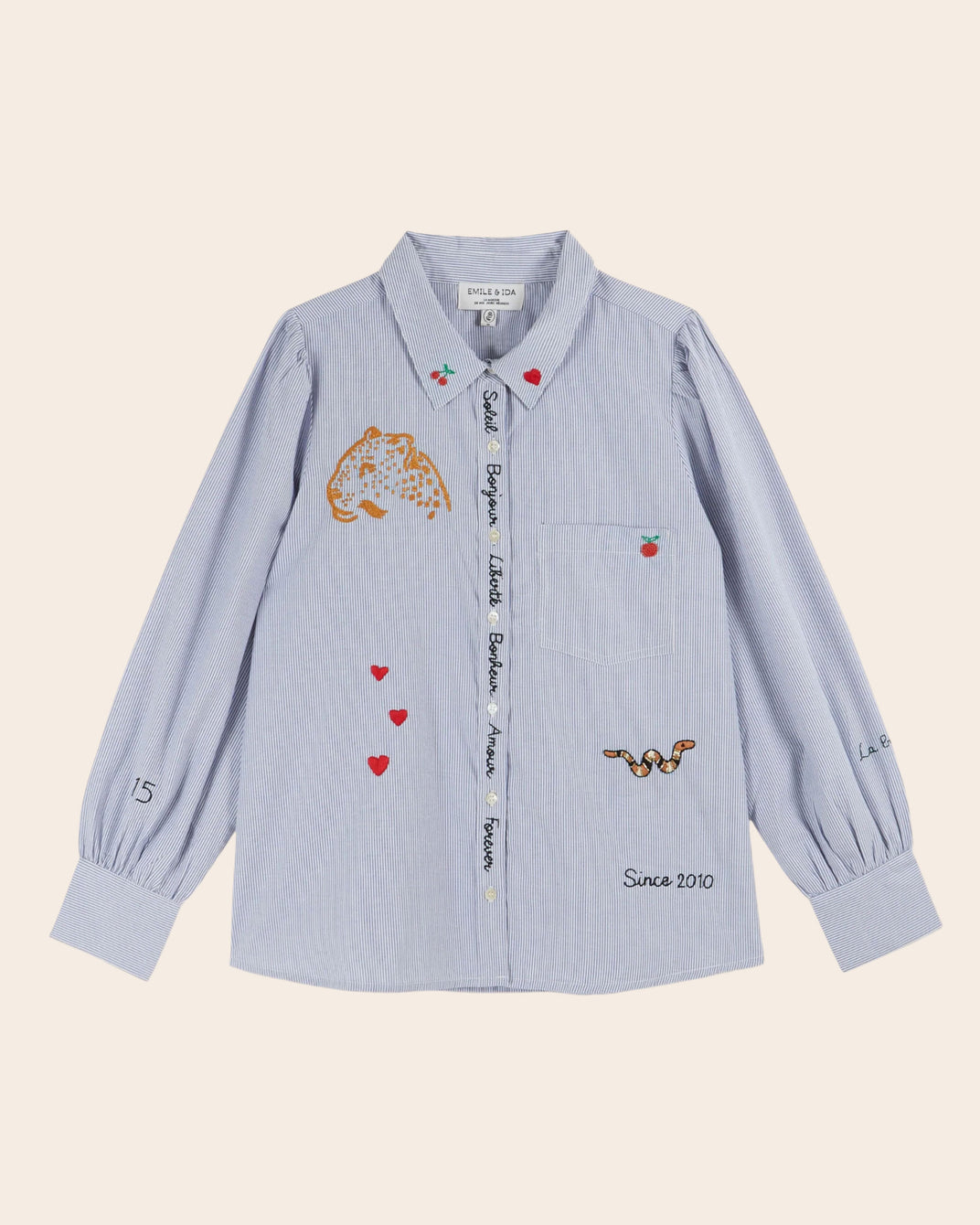 Chemise anniversaire 15 ans rayures bleues