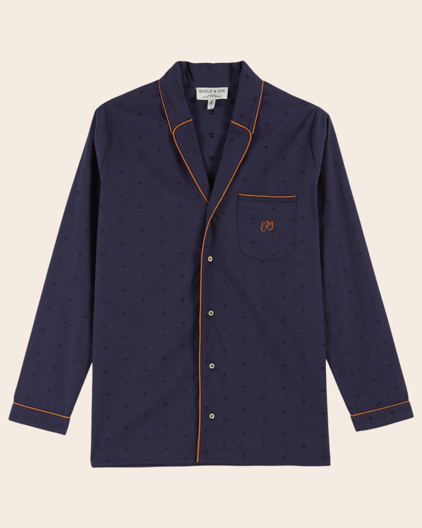 Pyjama femme coeurs brodés navy