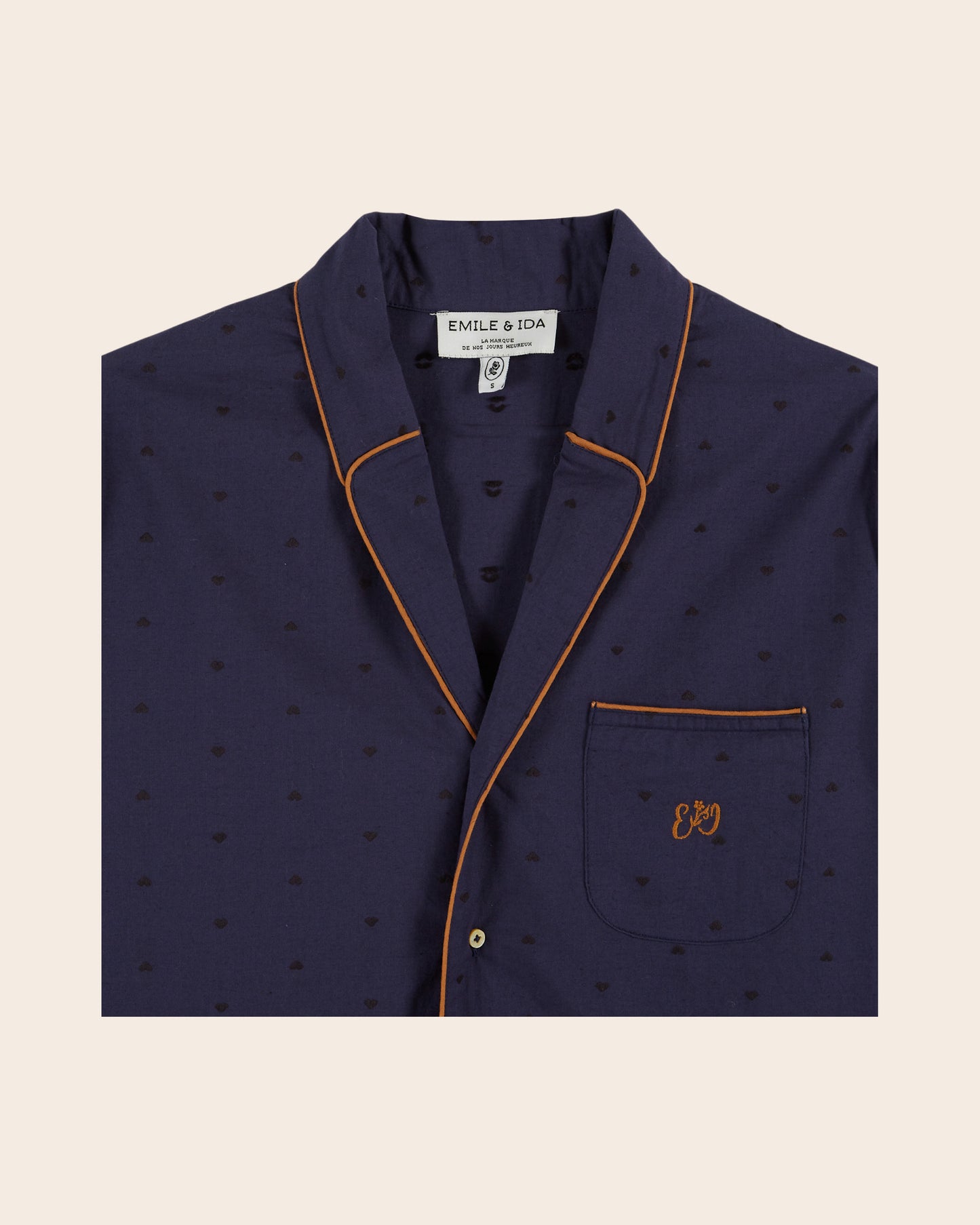 Pyjama femme coeurs brodés navy