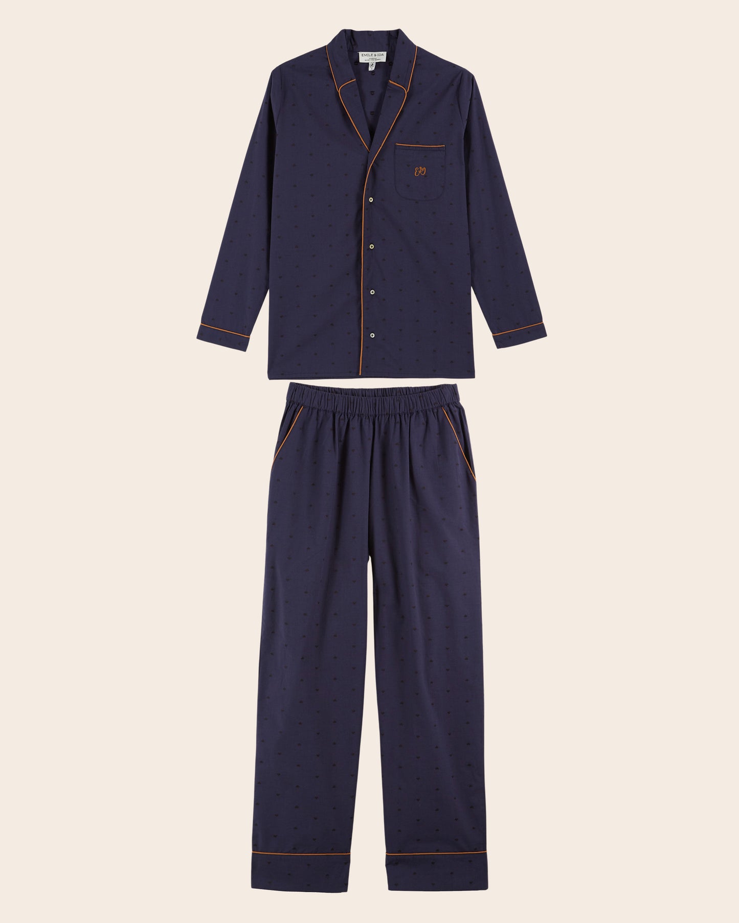 Pyjama femme coeurs brodés navy