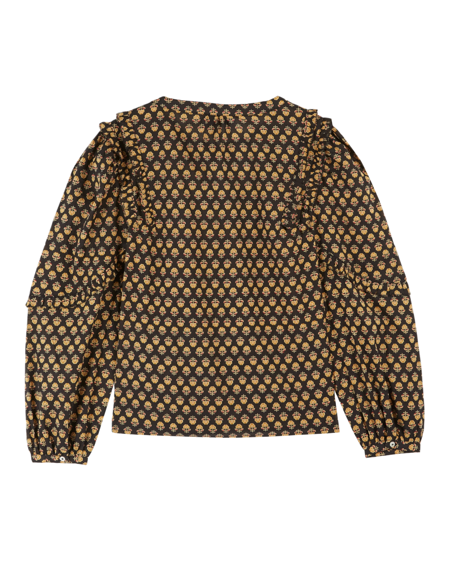 Blouse volantée noire à fleurs