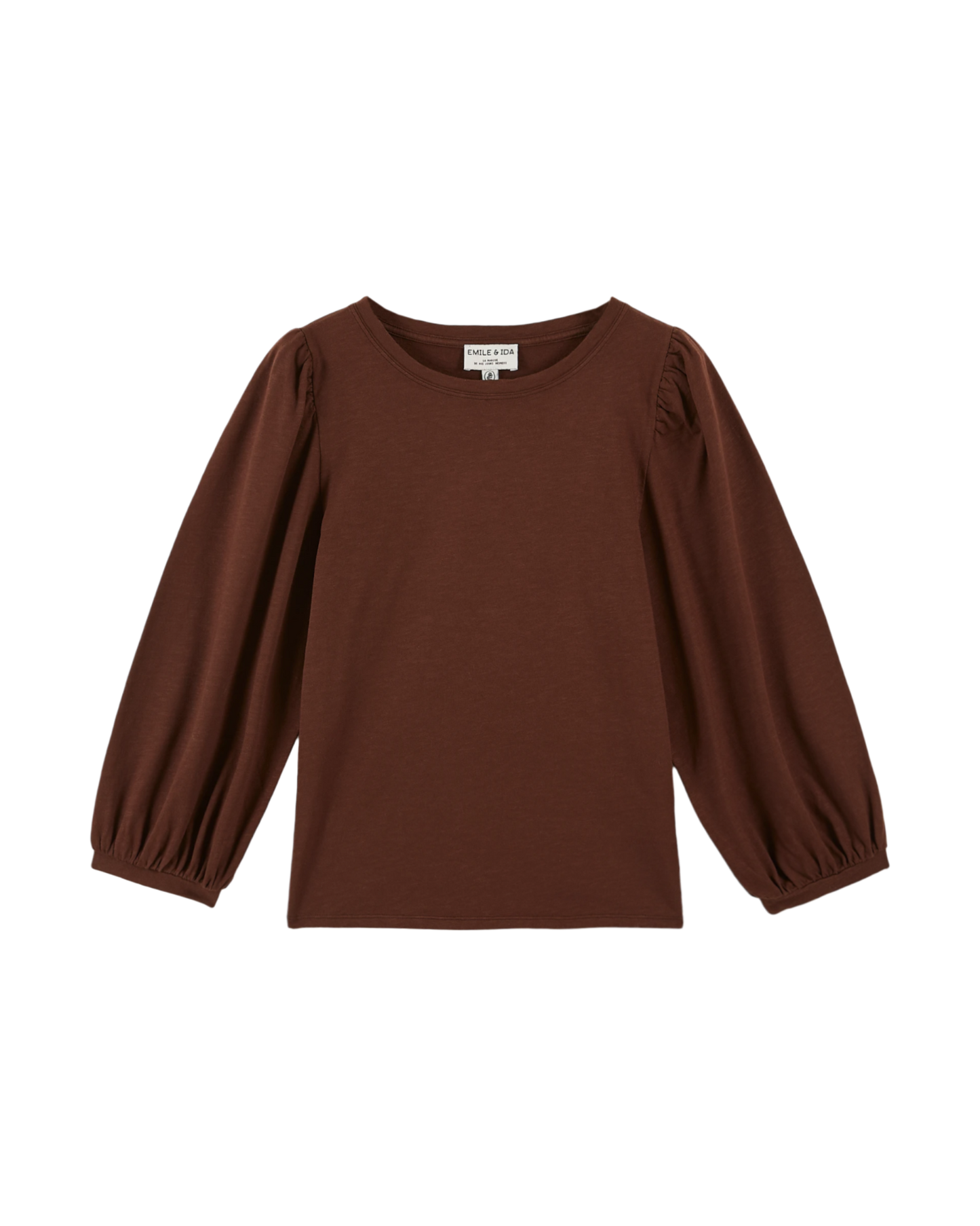 Organic cotton balloon sleeve T-shirt in cocoa