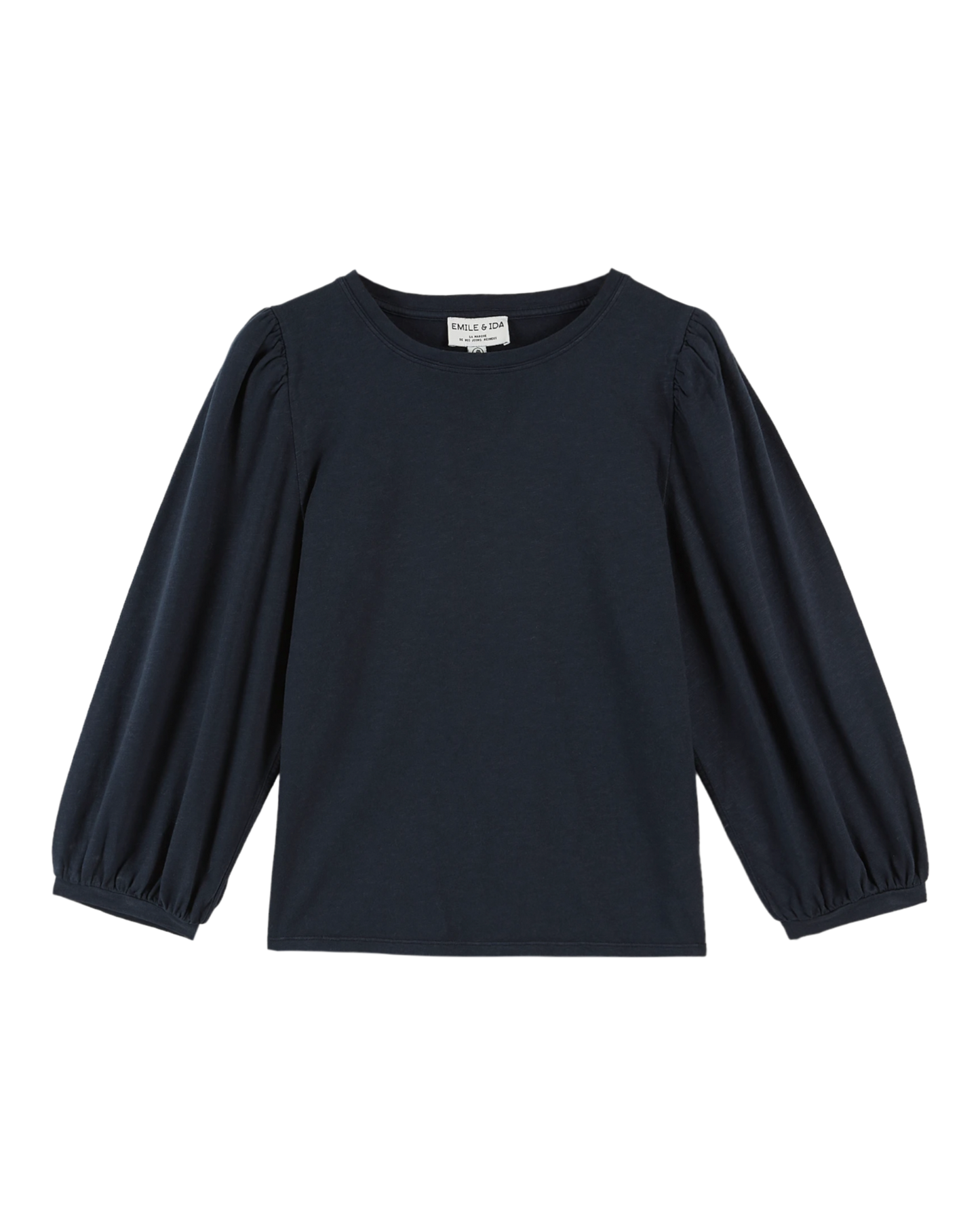 Organic cotton balloon sleeve t-shirt in blueish black