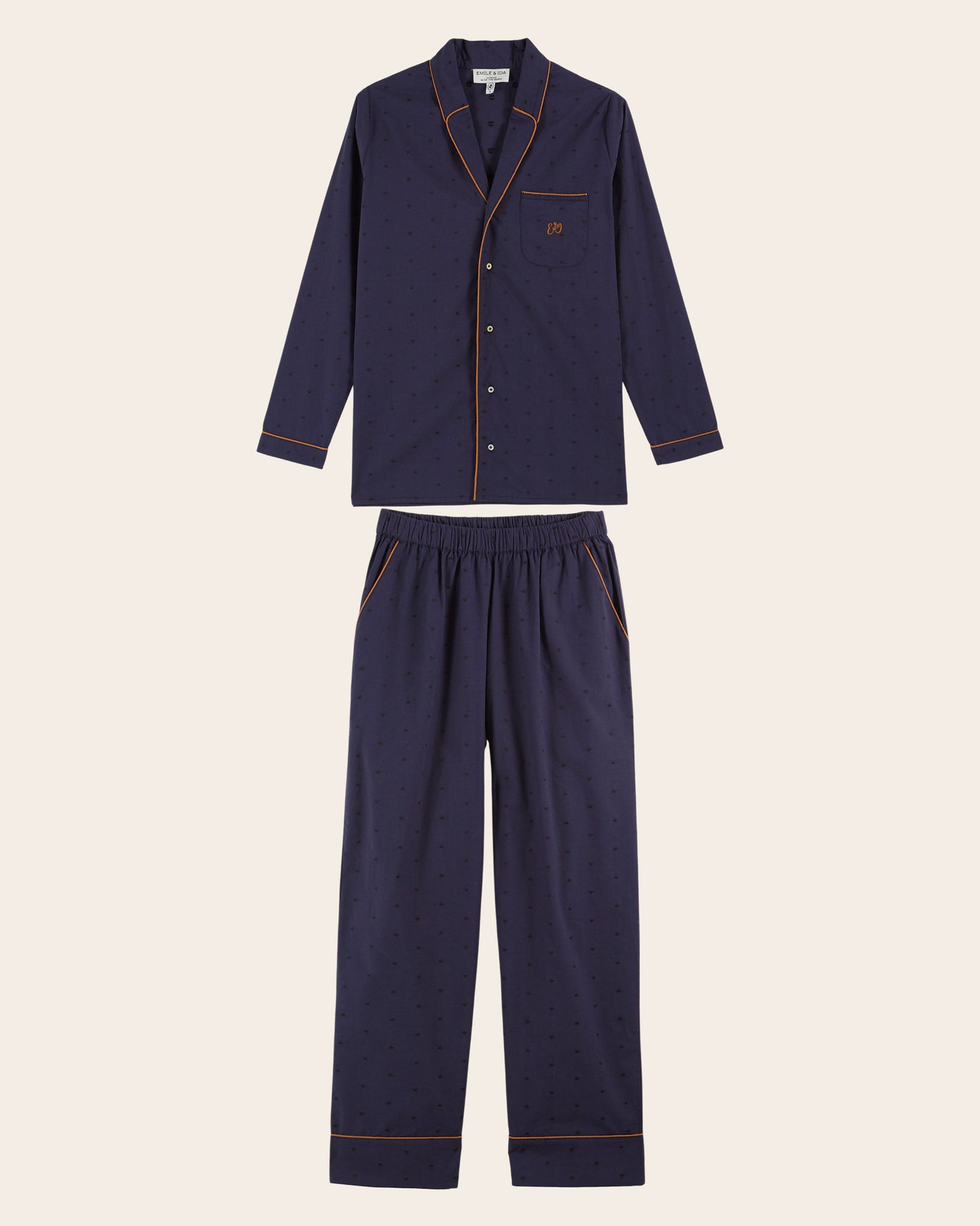 Pyjama femme - Coeurs brodés navy