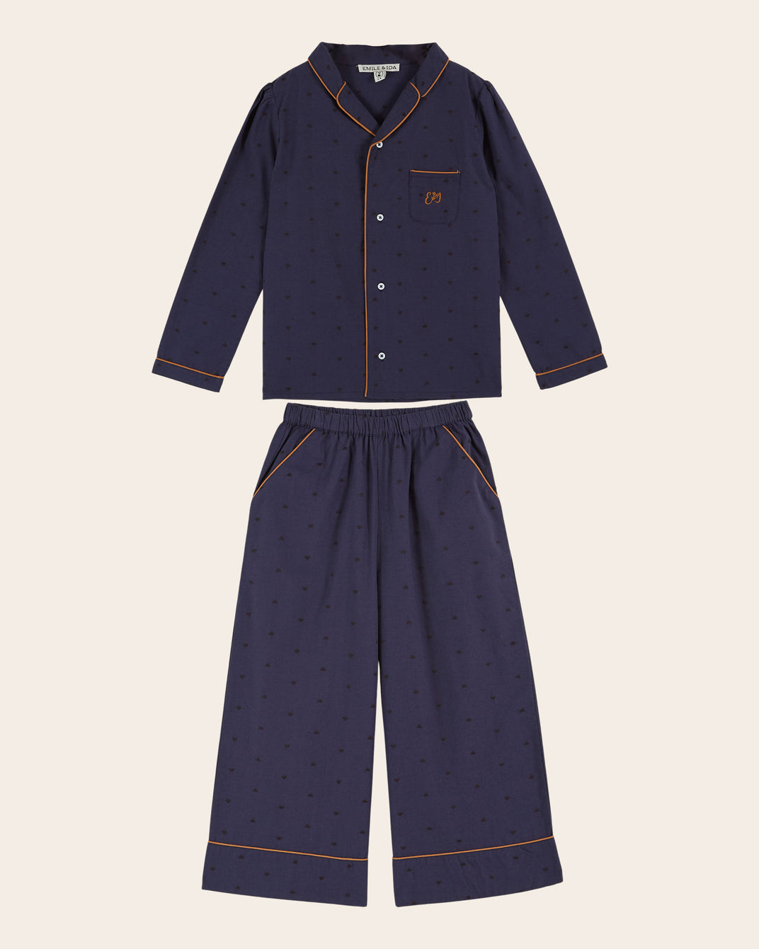 Pyjama fille - Coeurs brodés navy