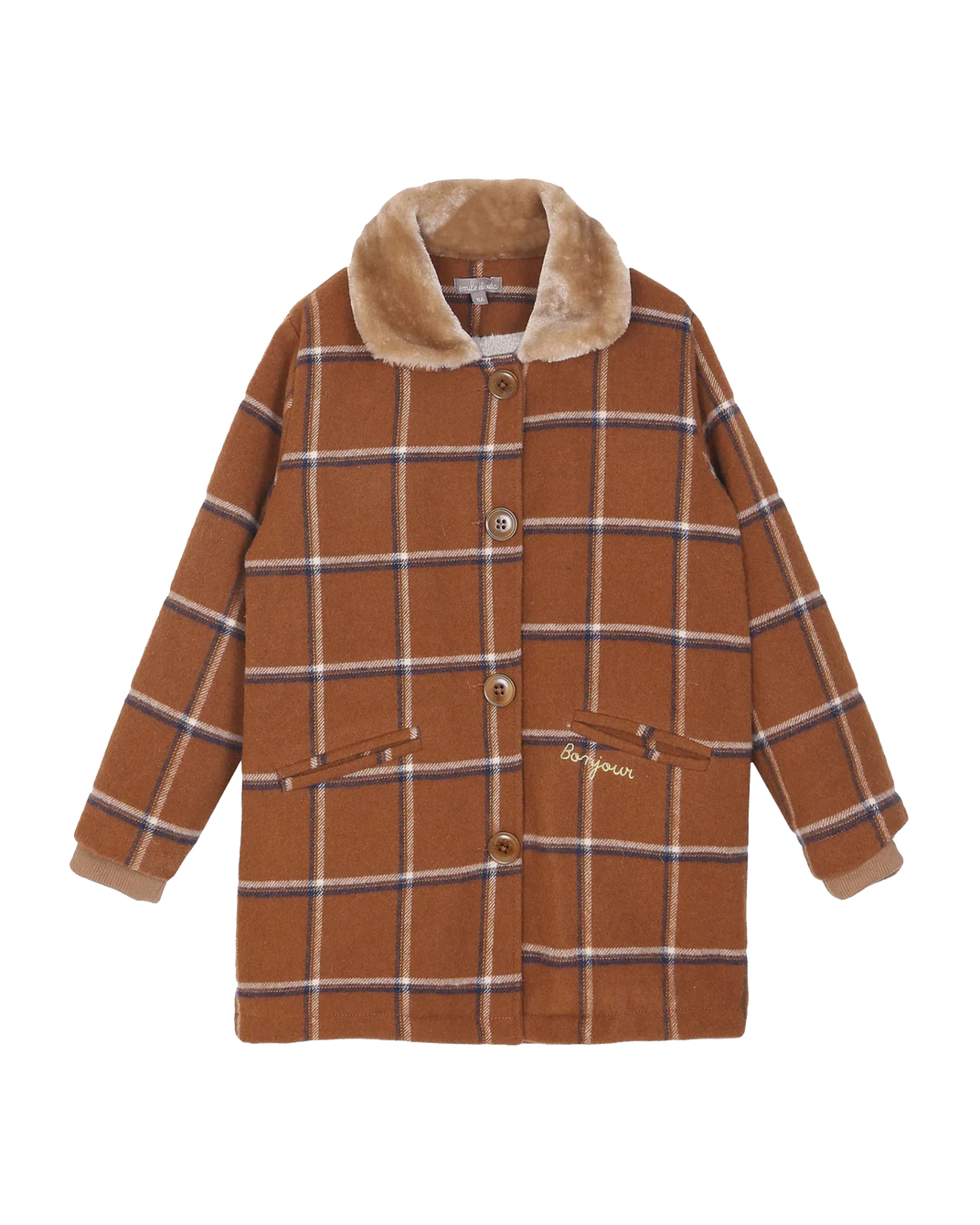 Manteau en laine à carreaux caramel