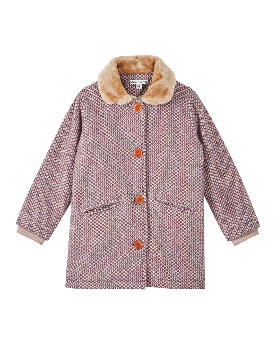 Manteau laine à losanges rose et blanc