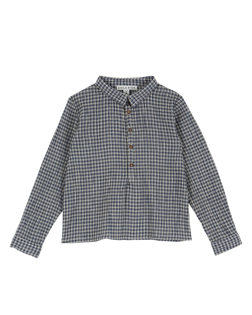 Kurta voile de coton carreaux écru et bleu