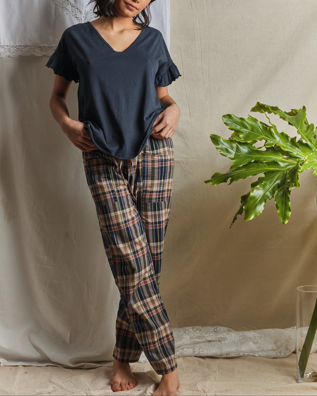 Pantalon femme coton madras