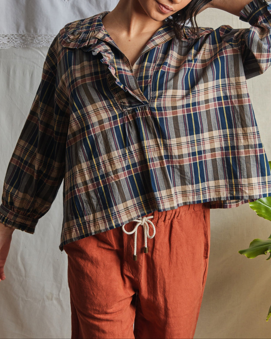 Pantalon coupe relaxed en lin et viscose cayenne