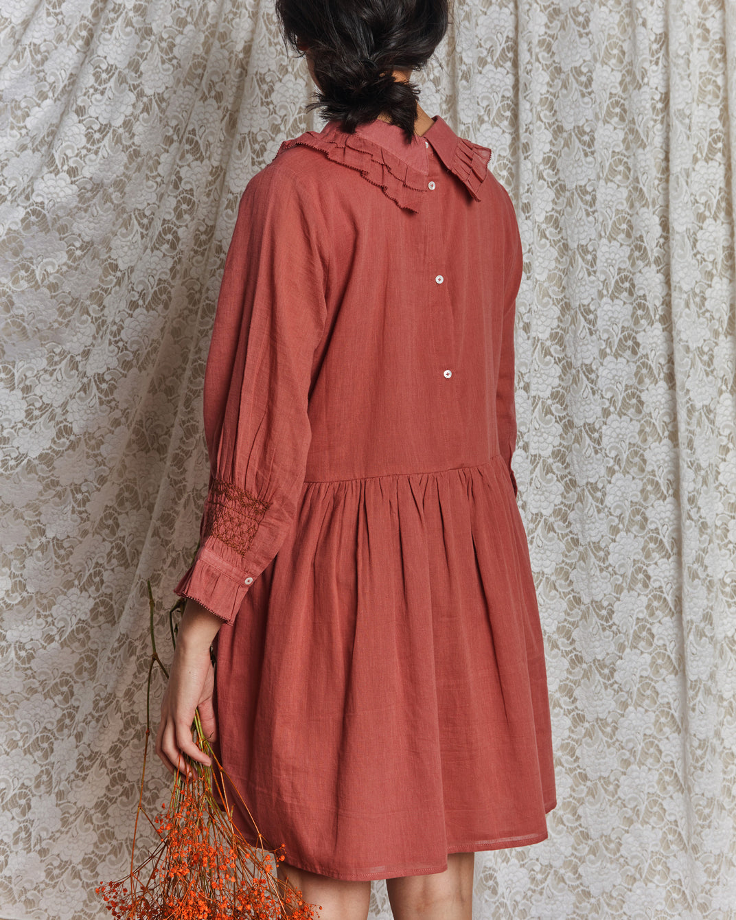 Tile-like cotton voile dress