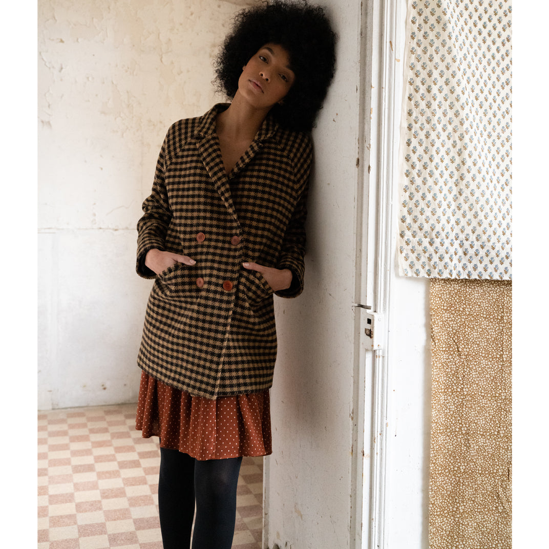Manteau laine vichy beige