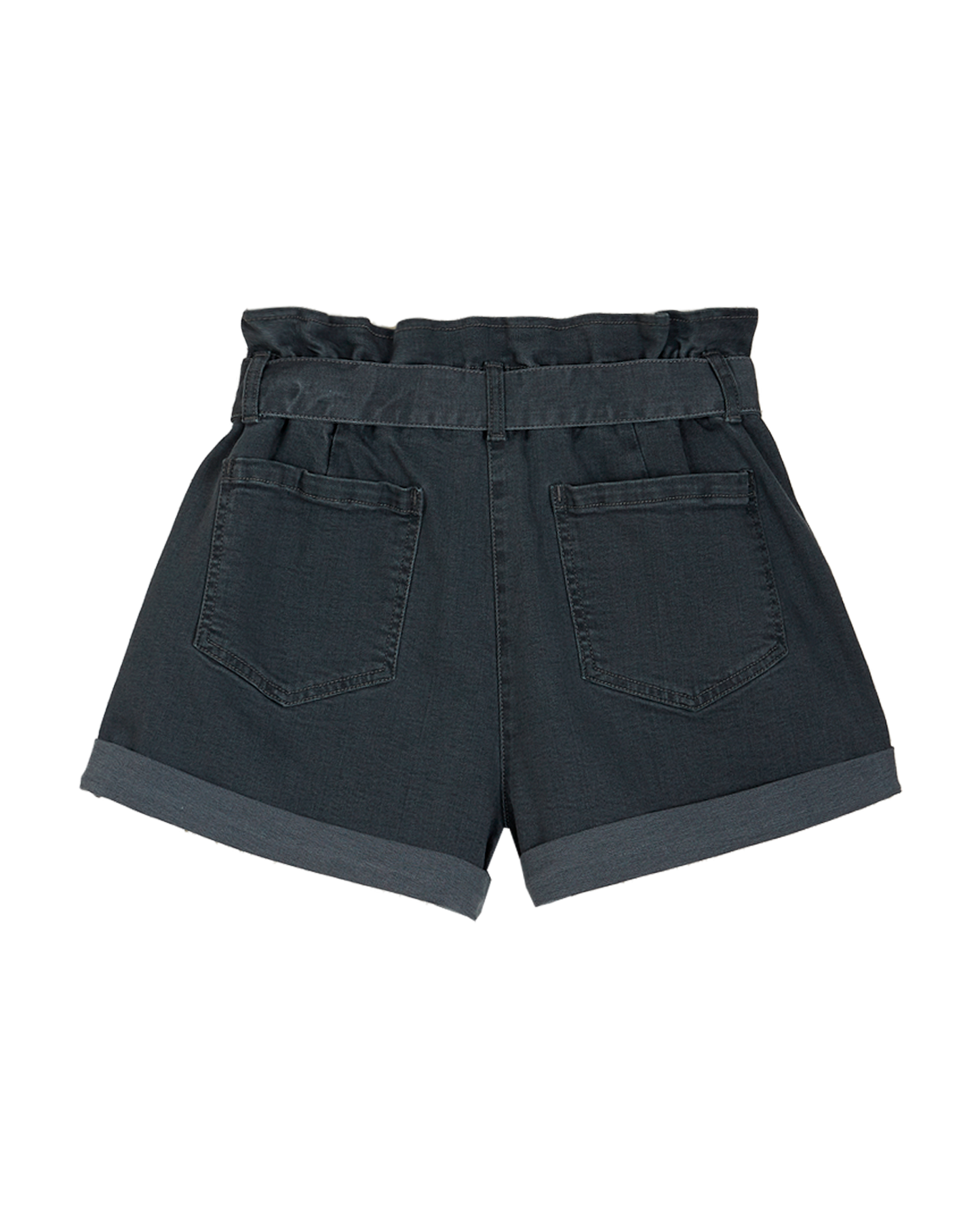 Grey stretch denim belted shorts