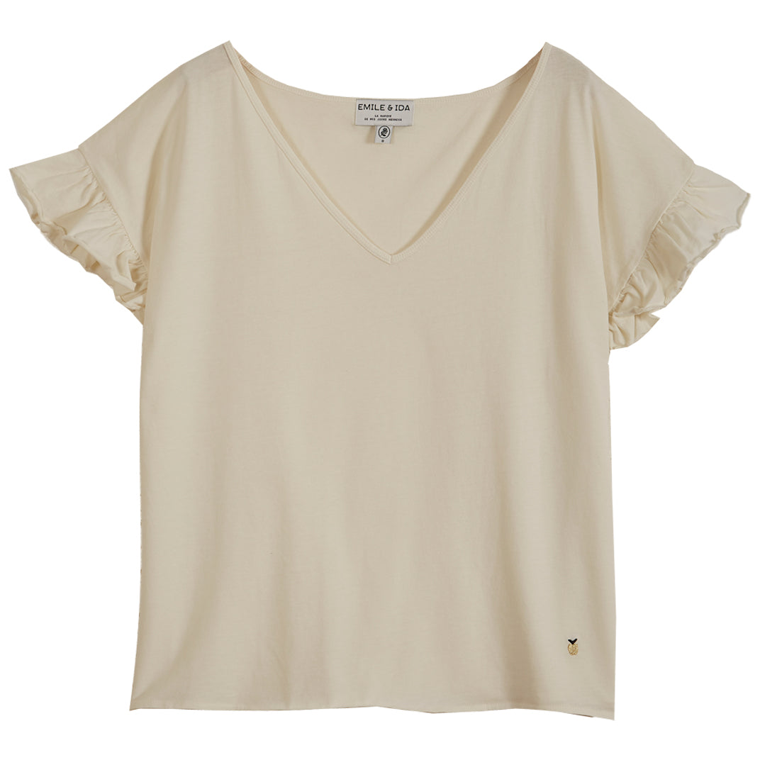 Tee-shirt volants jersey de coton biologique écru
