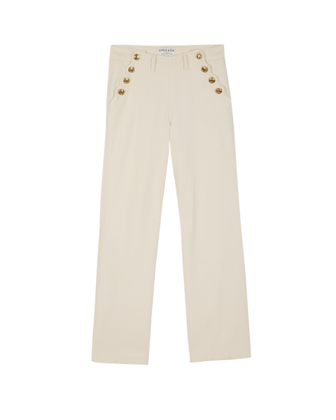 Pantalon à pont boutons dorés denim écru