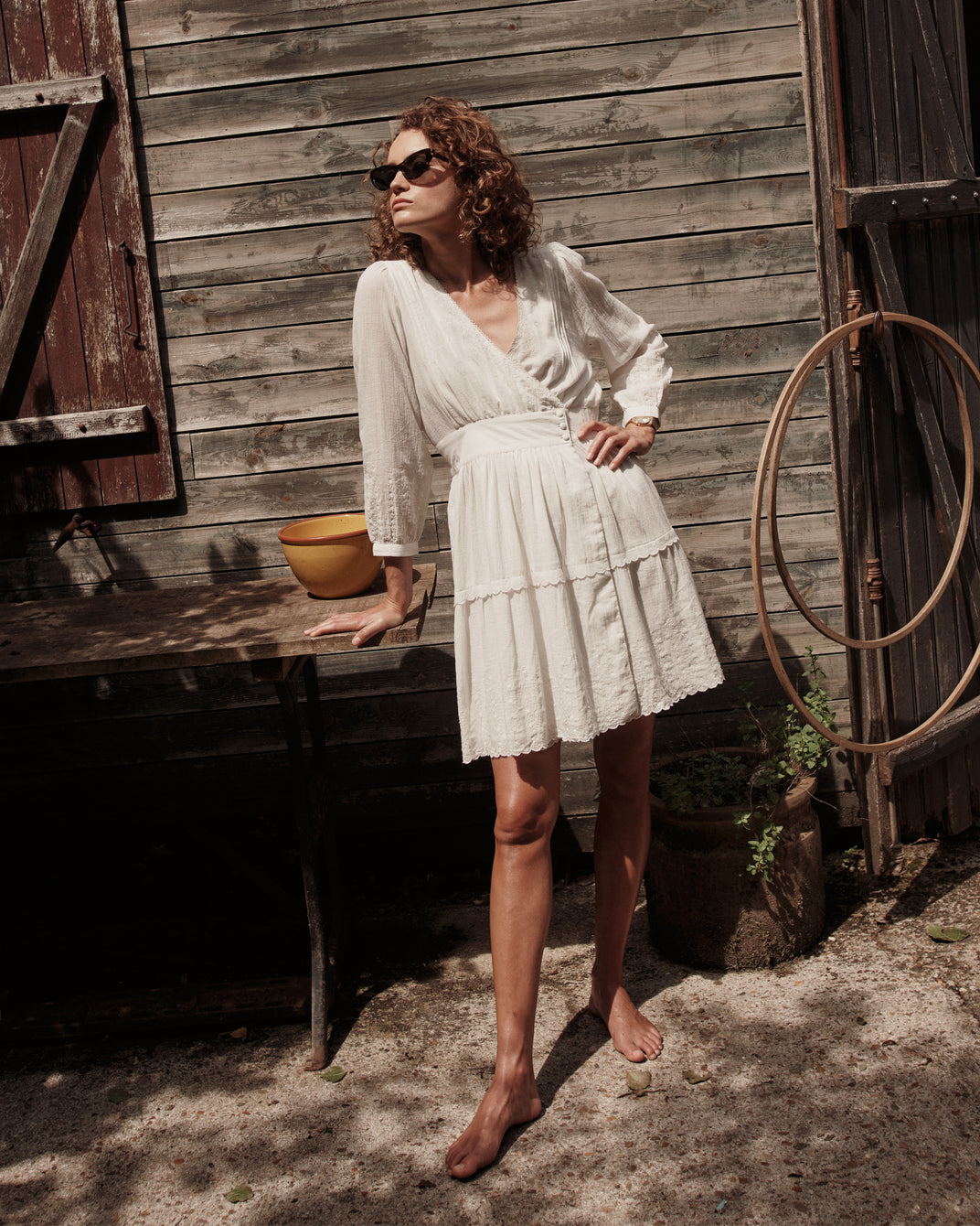 Vintage ecru cotton wrap dress