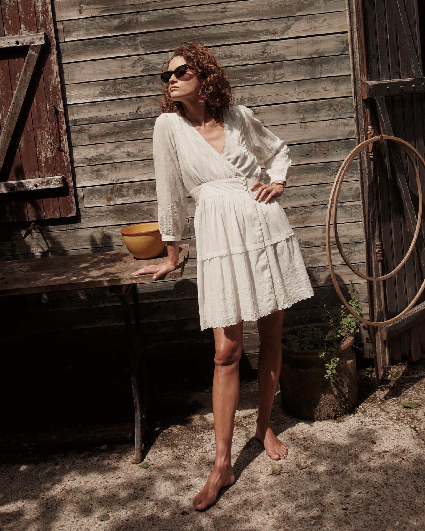 Vintage ecru cotton wrap dress