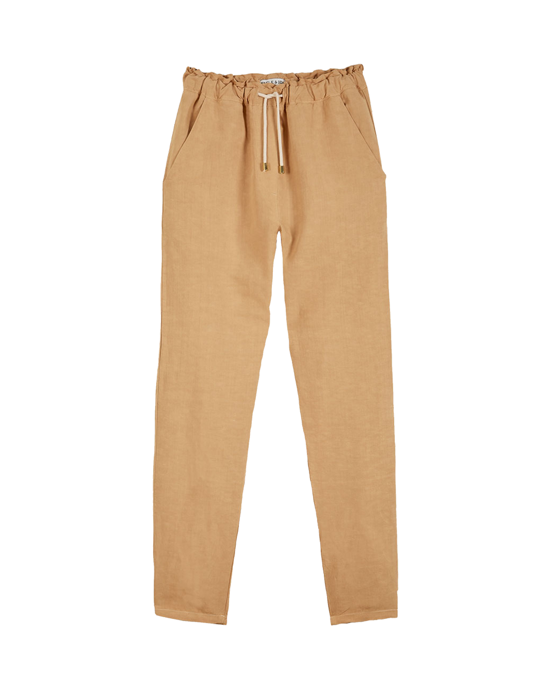 Pantalon coupe relaxed en lin et viscose beige