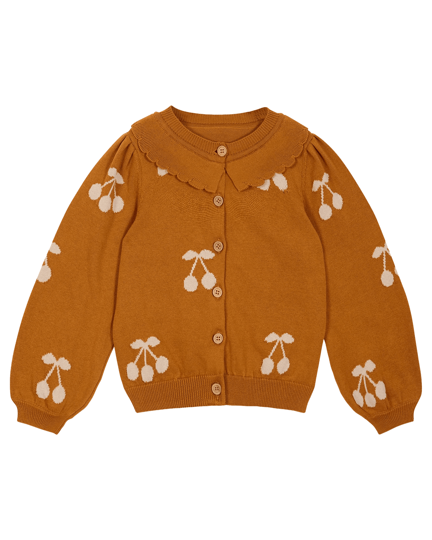 Women's cherry cardigan in organic cotton, caramel and ecru