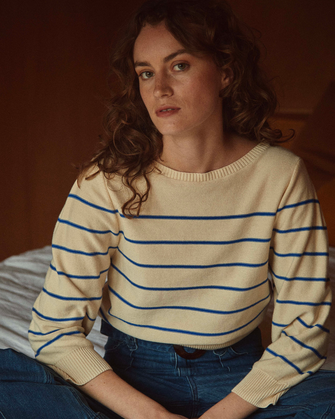 Pull marinière écru et bleu