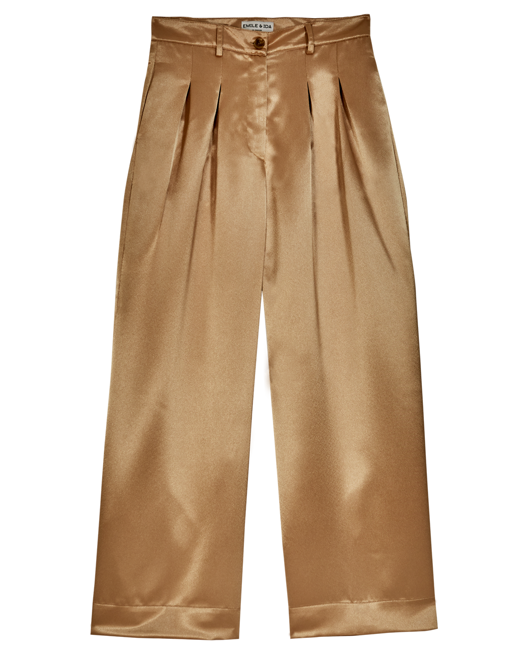 Pantalon taille haute satiné doré