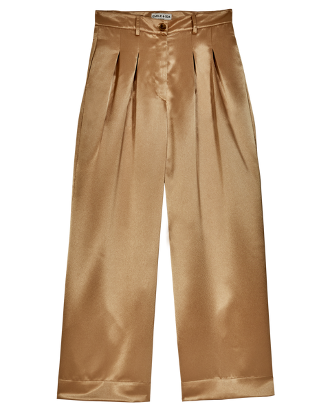 Pantalon taille haute satiné doré