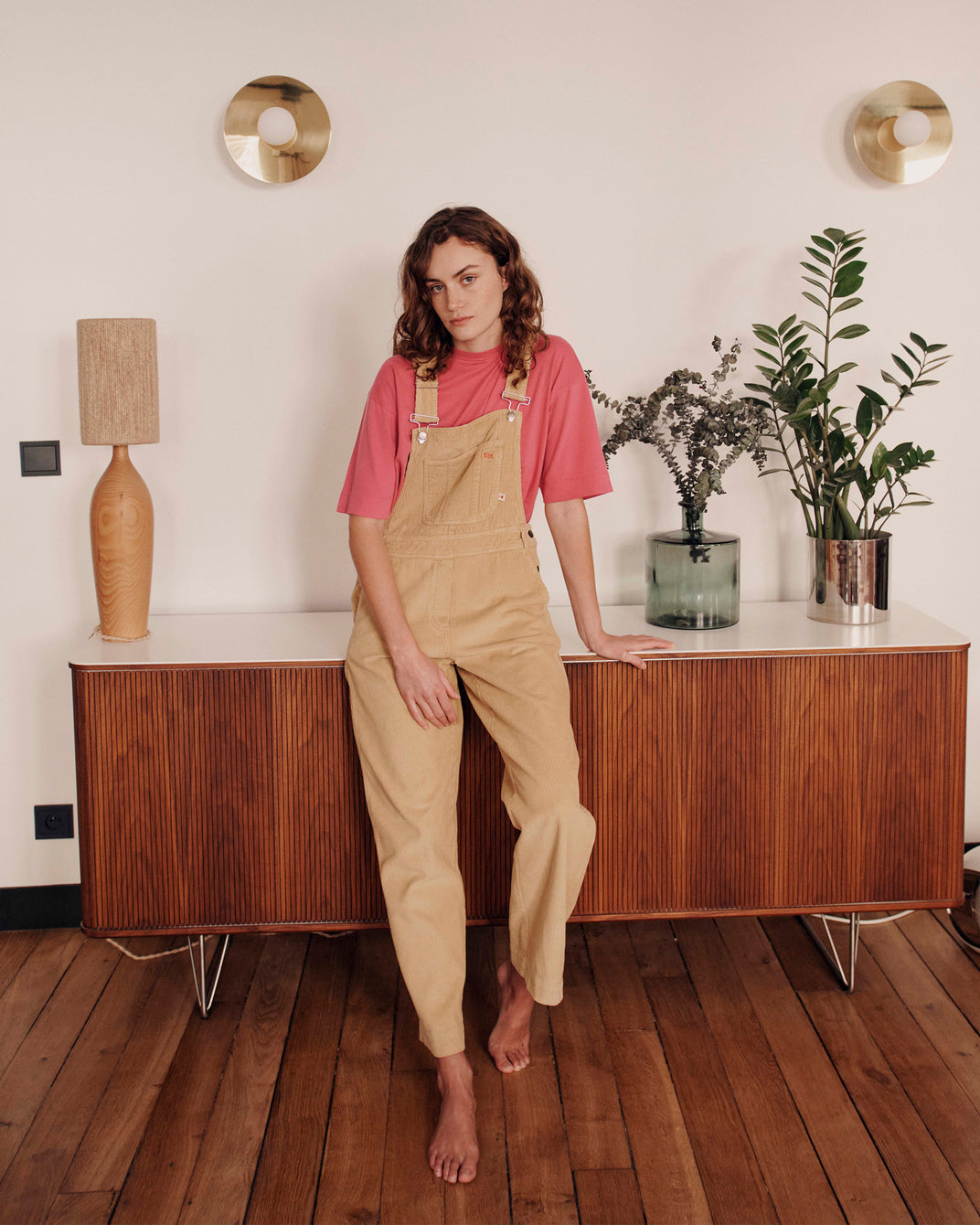 Salopette boyfriend velours biscotte