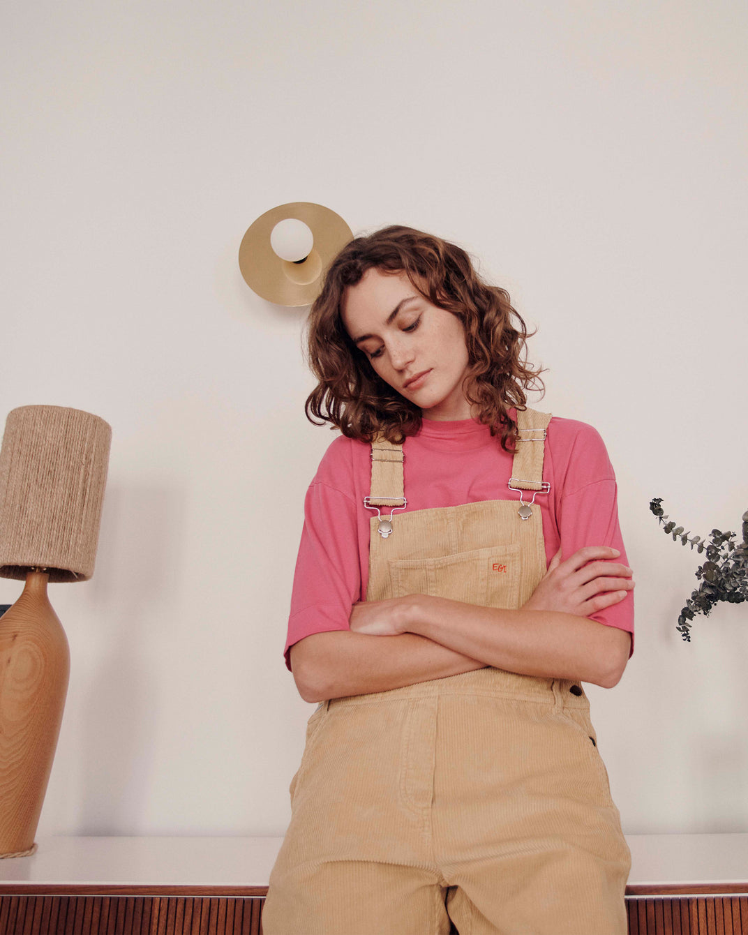 Salopette boyfriend velours biscotte