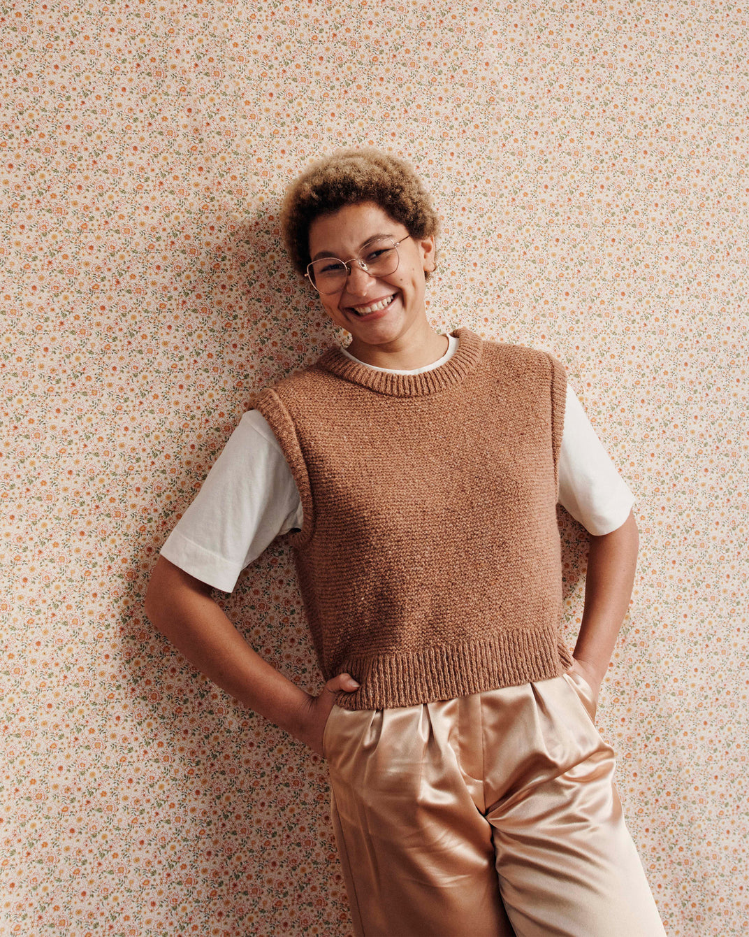 Pull sans manches laine recyclée caramel