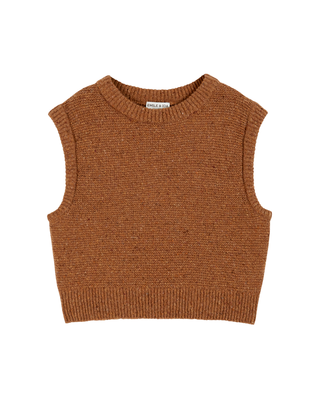 Pull sans manches laine recyclée caramel