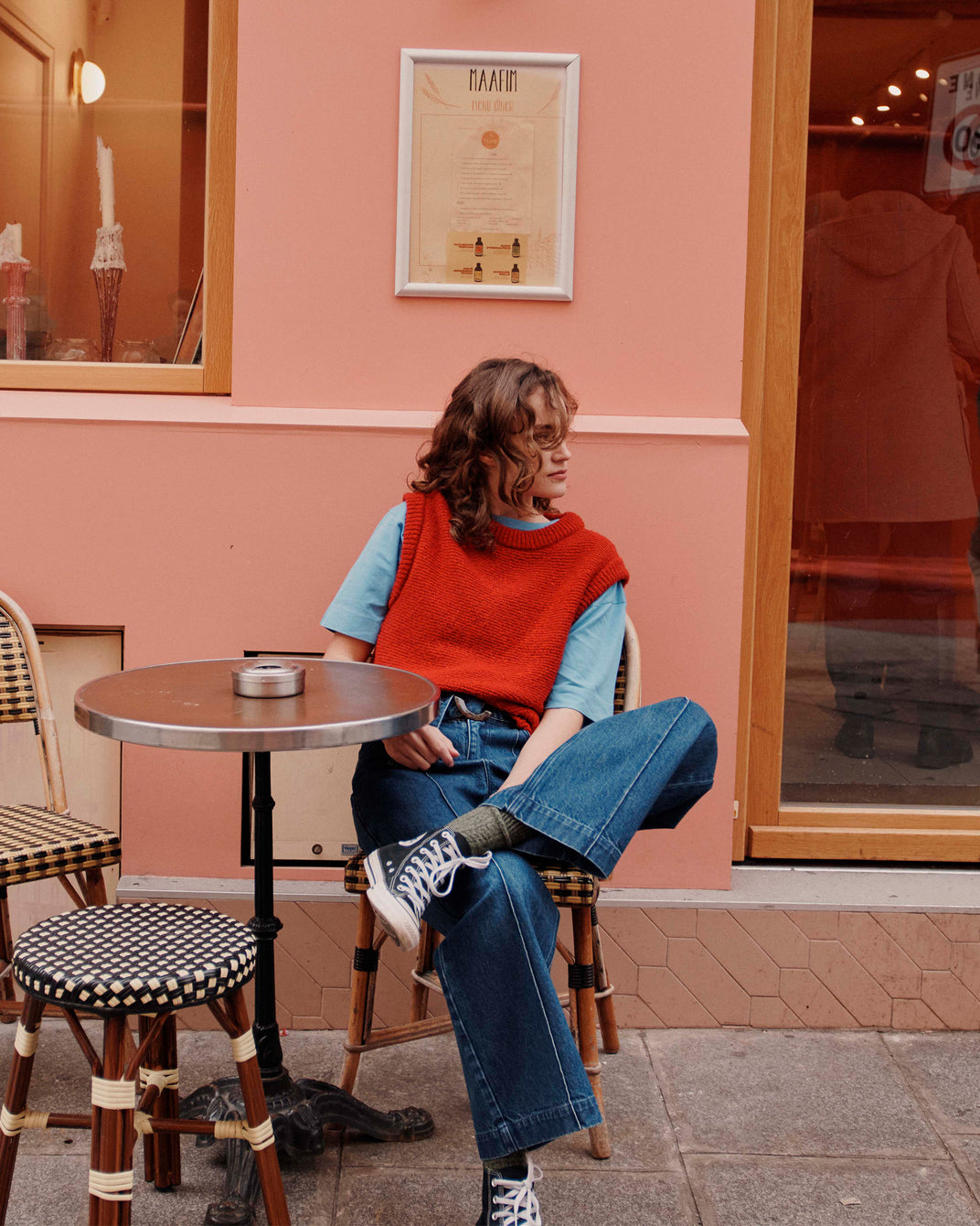 Pull sans manches laine recyclée rouge