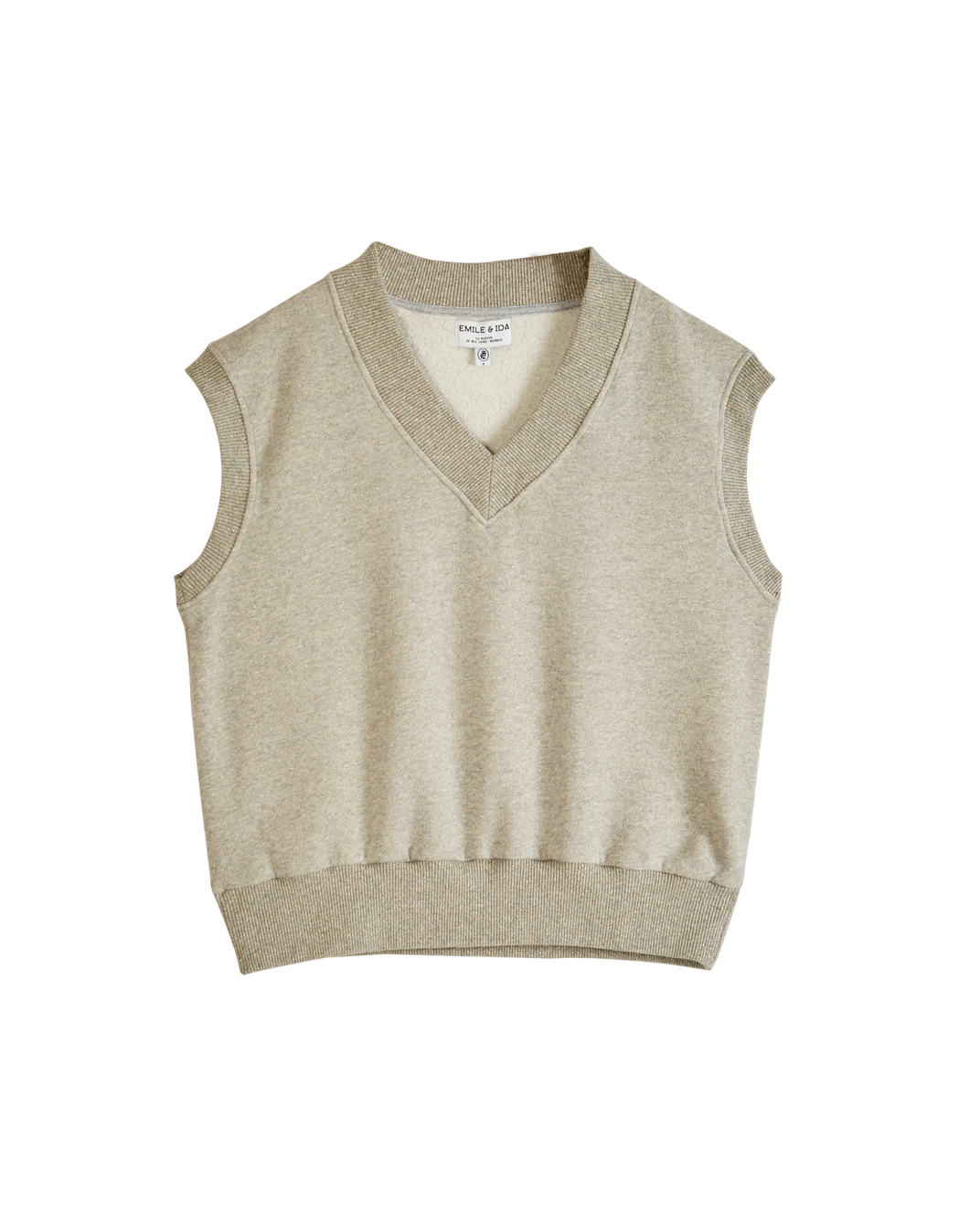 Pull sans manches coton bio gris chiné pailleté