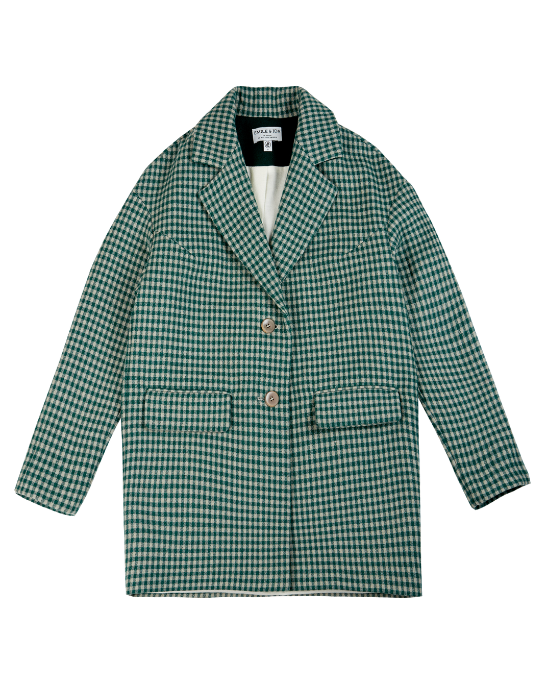 Manteau en laine vichy vert