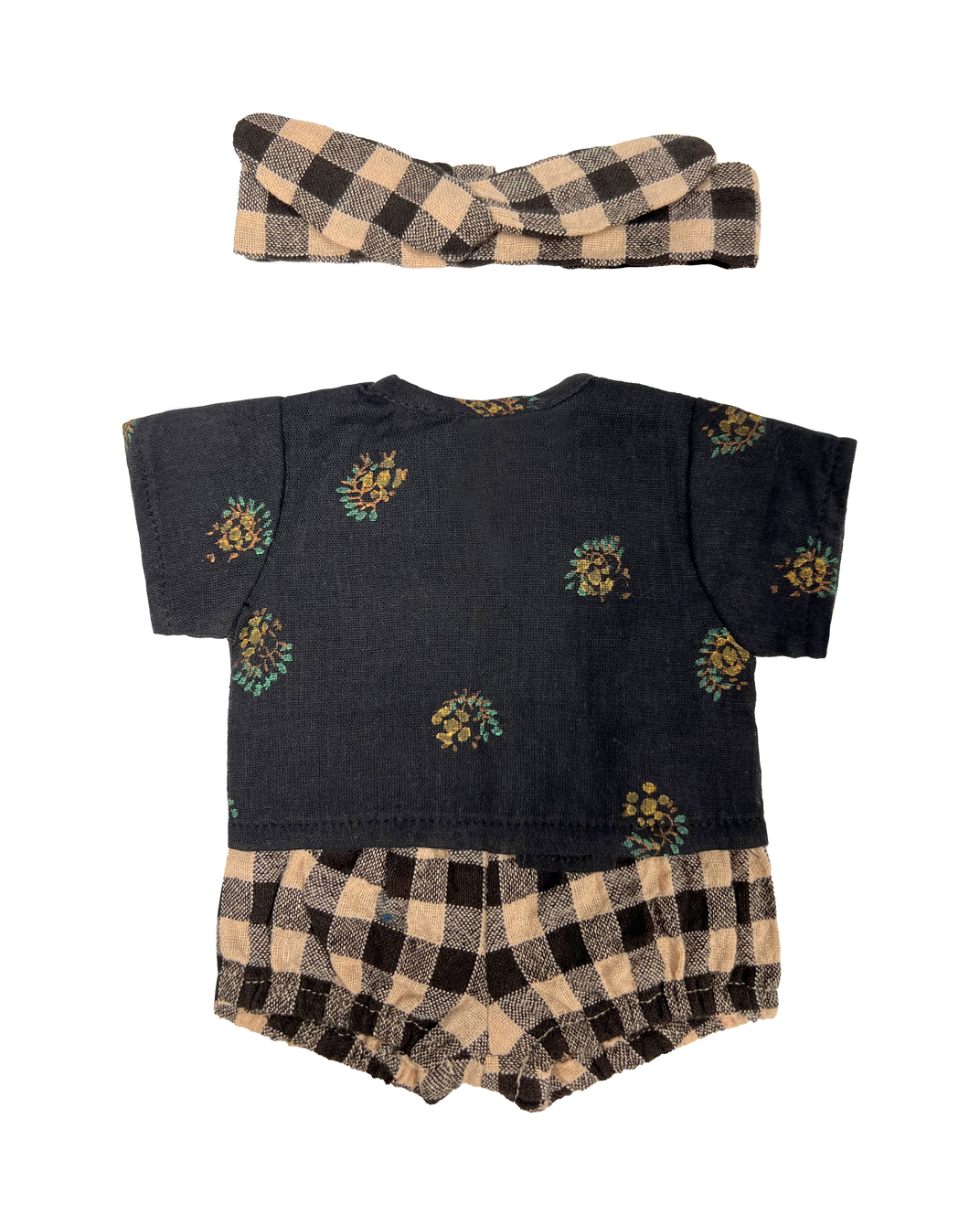 Coffee gingham bloomer doll outfit