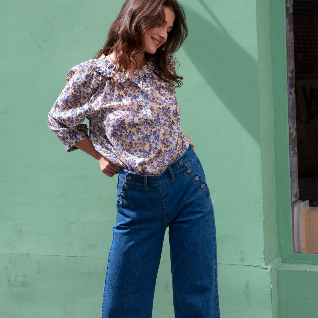 Pantalon à pont denim coton bio bleu