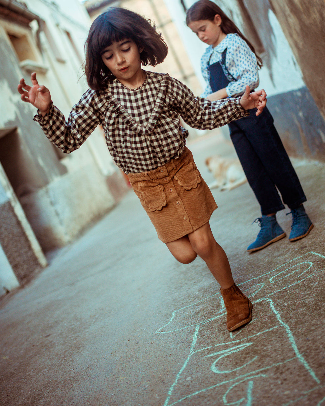 Jupe poches fleurs velours noix