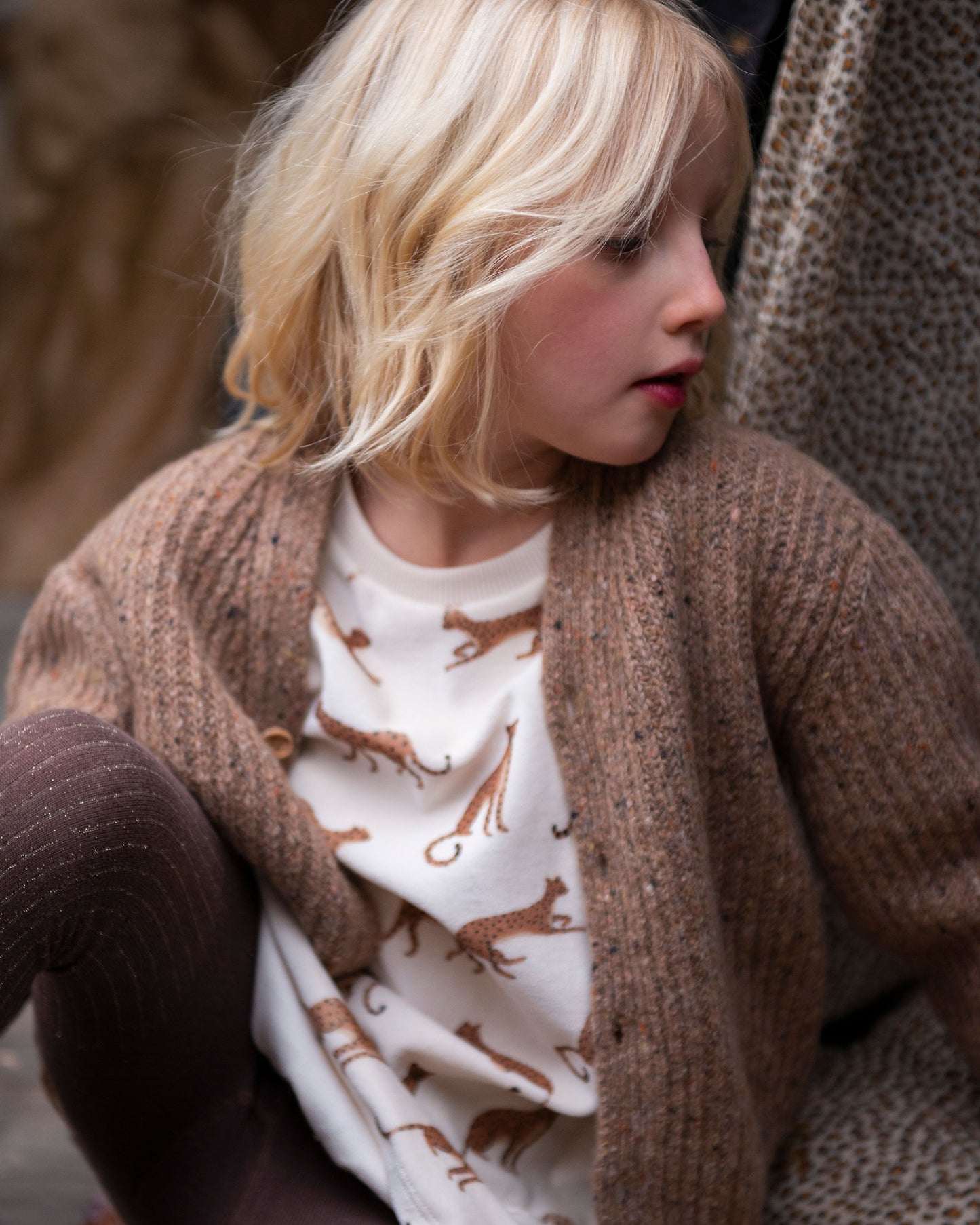 Cardigan oversize laine recyclée noix puce