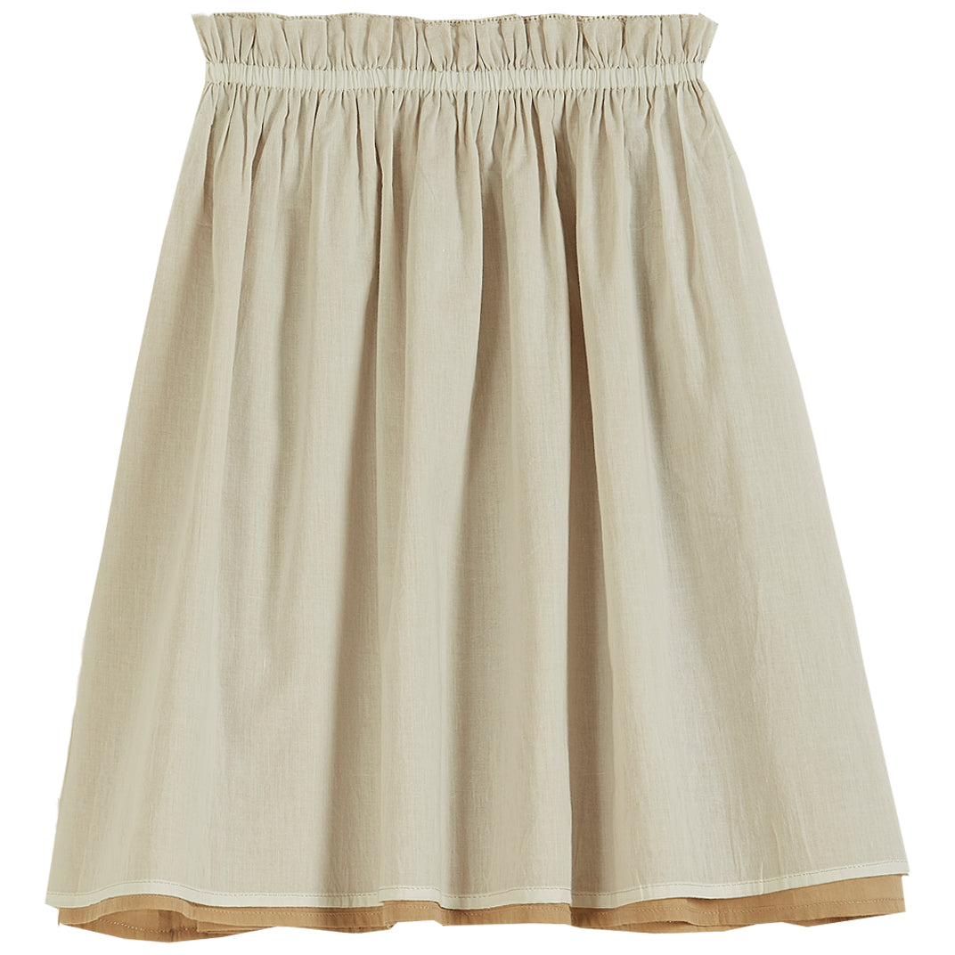 Jupe réversible voile de coton beige et écru