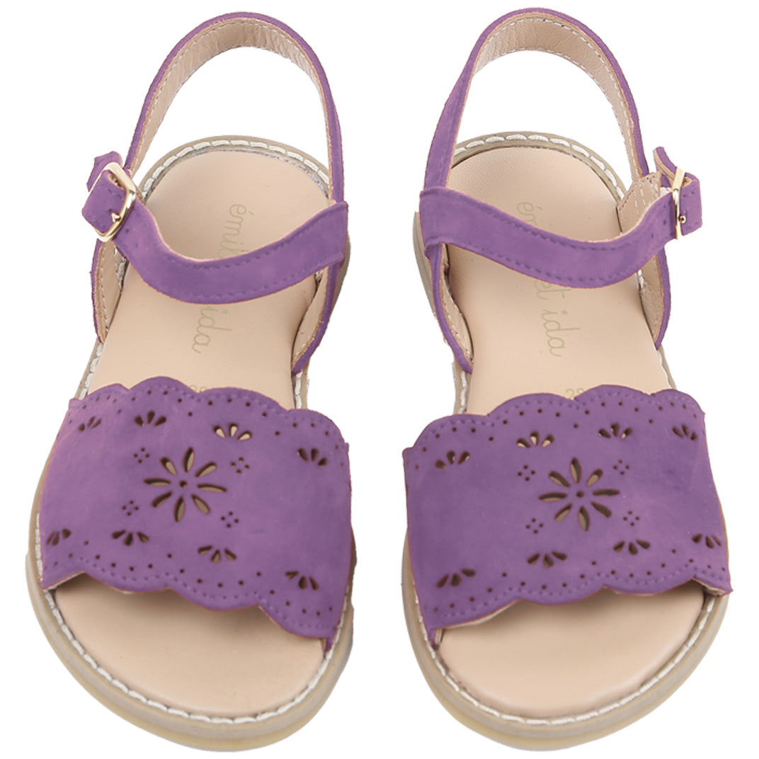 Sandales cuir velours violet perforé