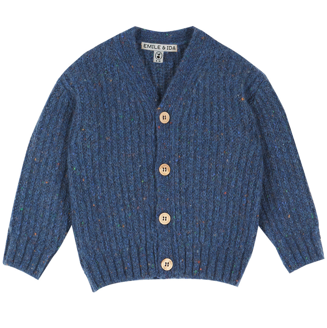 Cardigan laine et bleu pucé