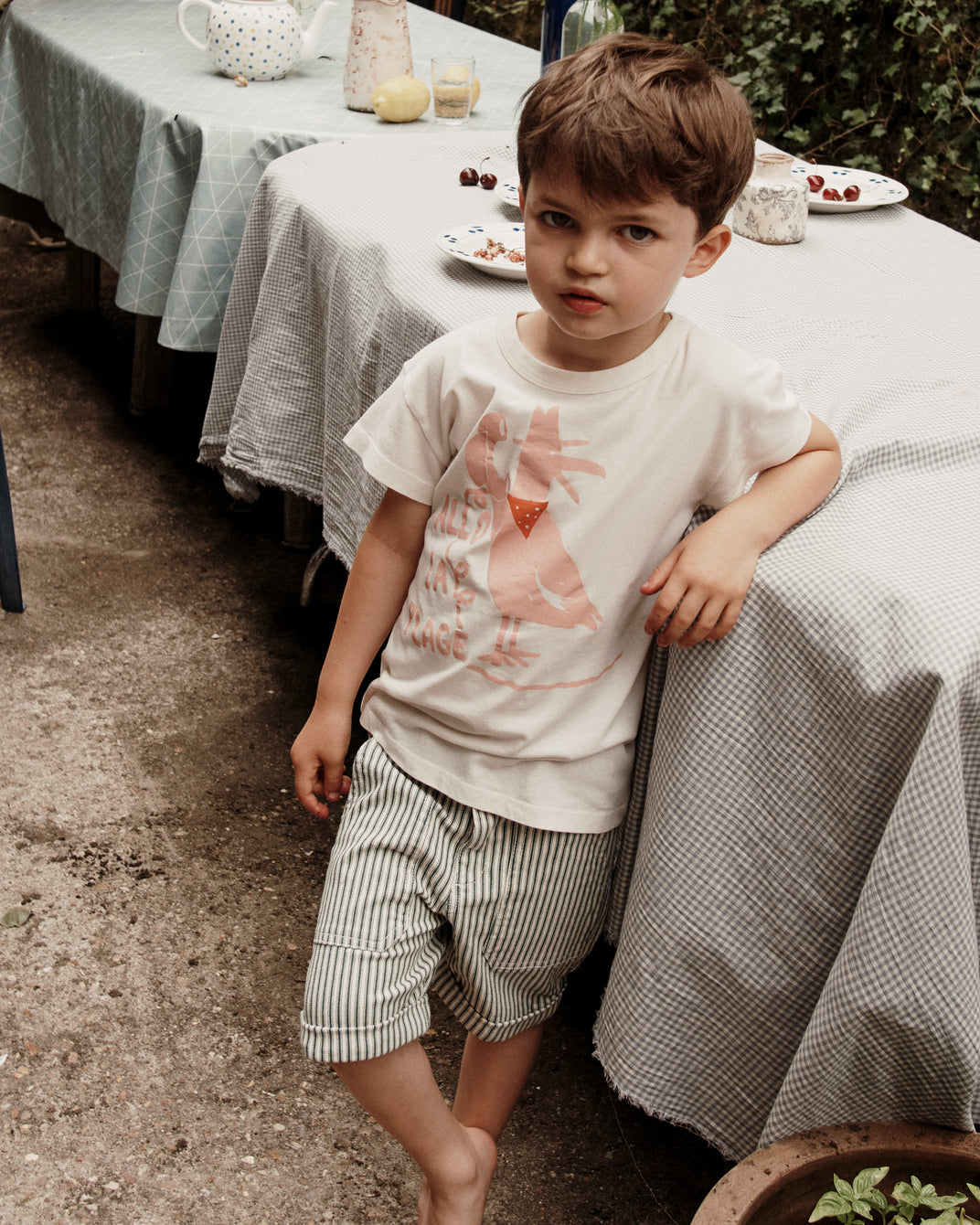 Green striped cotton shorts