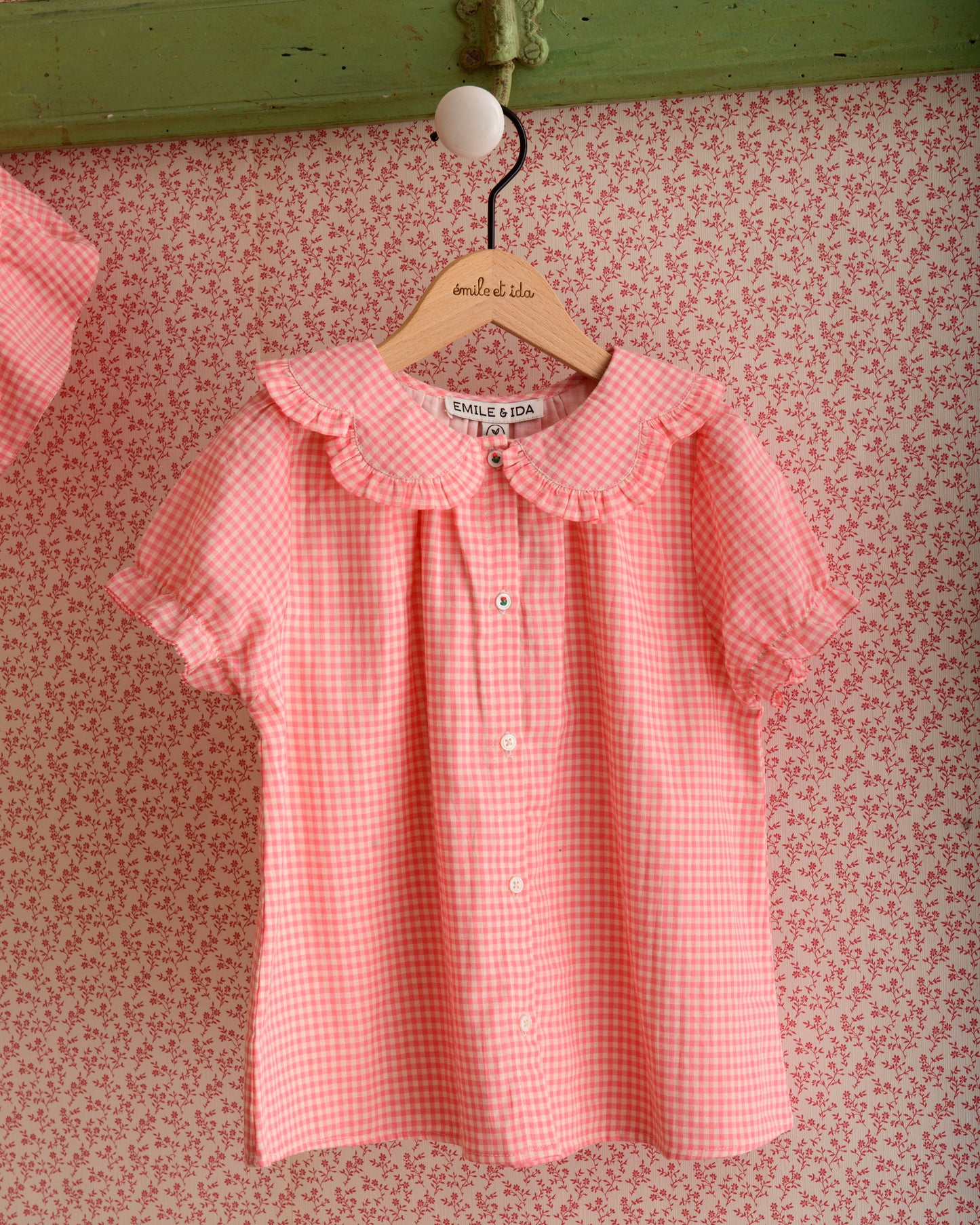 Pink gingham cotton blouse