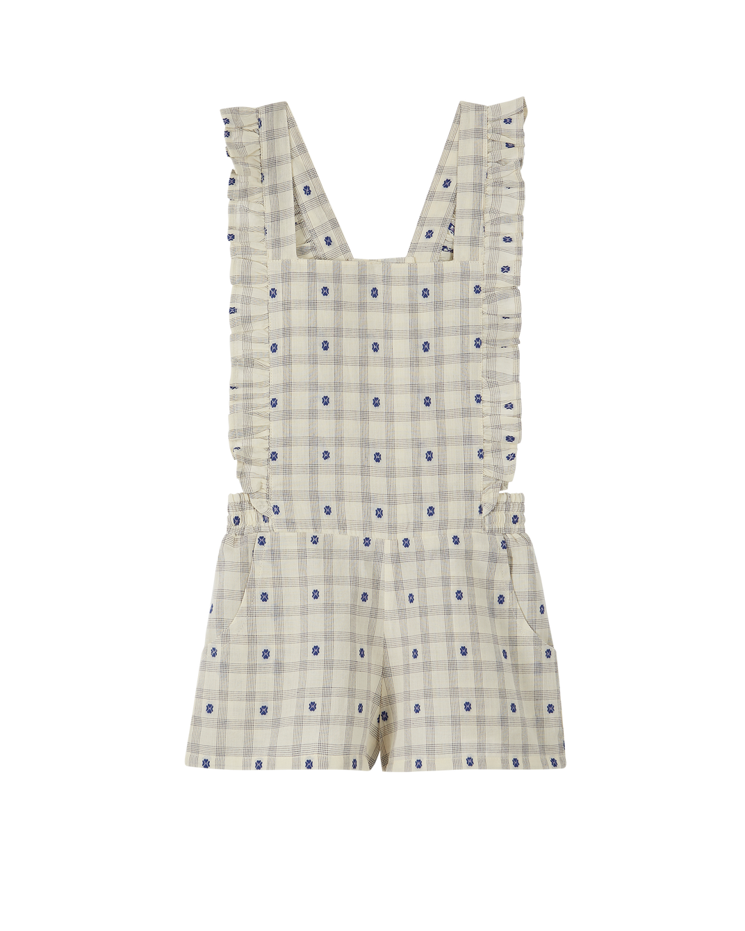 Salopette - coton carreaux fleurs bleu