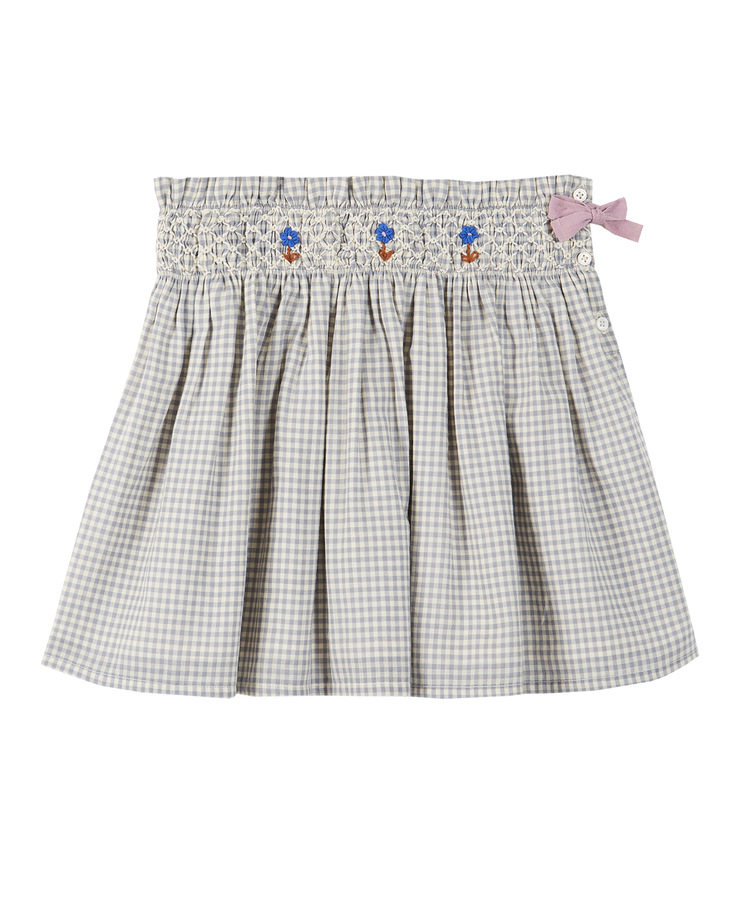 Short blue gingham cotton skirt