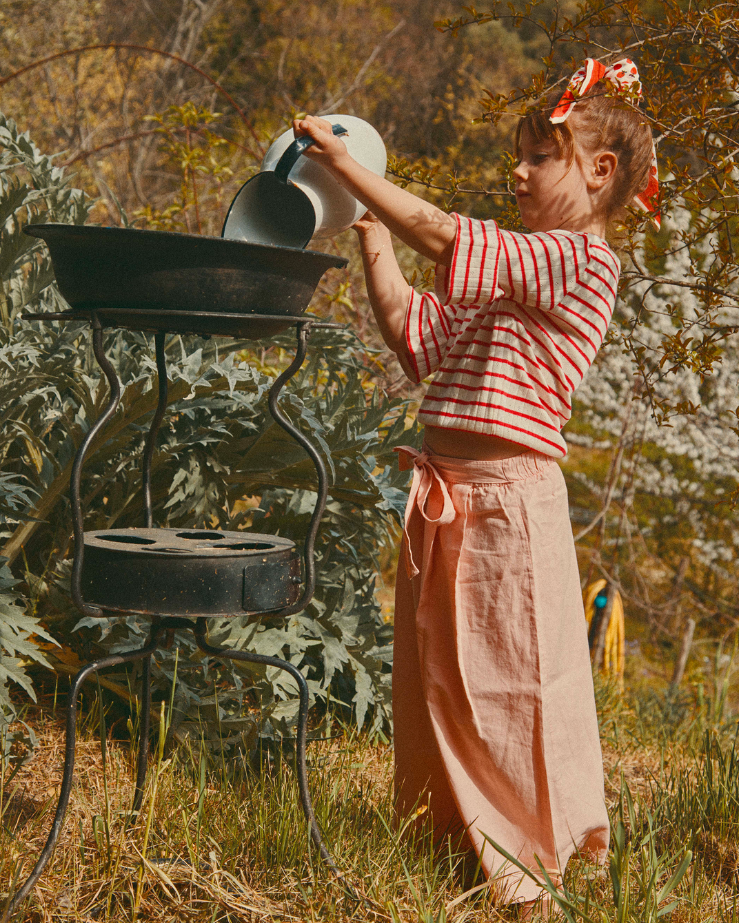 Tee-shirt rayé coton modal rouge et écru